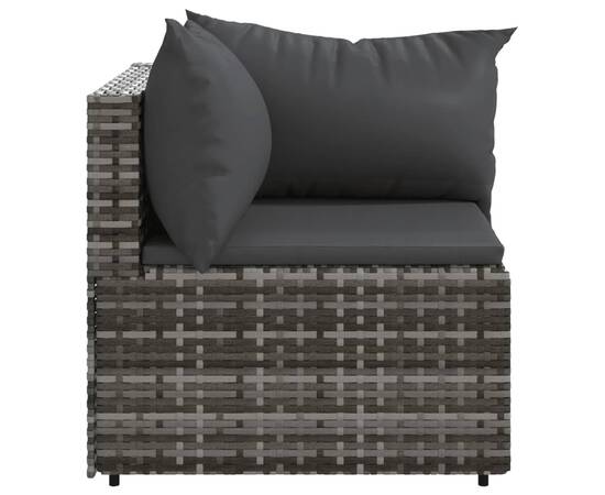 Canapea de colț cu pernă de grădină, gri, poliratan, 3 image