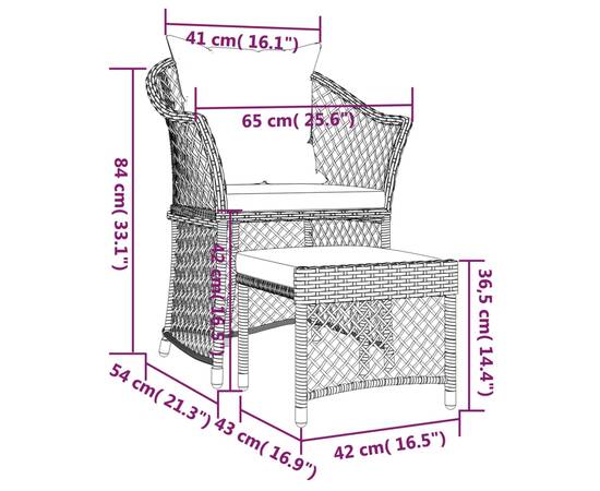 Set mobilier de grădină cu perne, 2 piese, gri, poliratan, 9 image