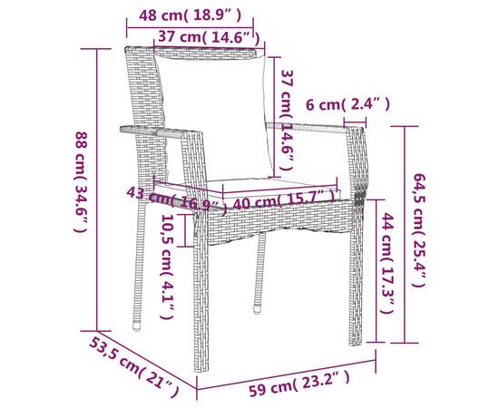 Set mobilier de grădină cu perne, 3 piese, gri, poliratan, 10 image