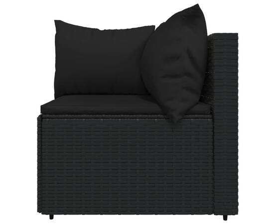 Set mobilier de grădină cu perne, 3 piese, negru, poliratan, 5 image