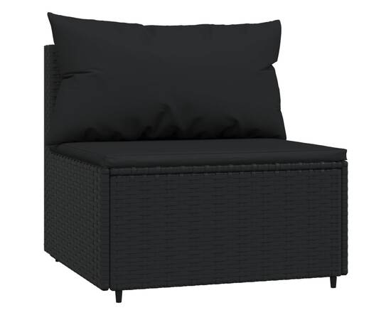 Set mobilier de grădină cu perne, 3 piese, negru, poliratan, 6 image