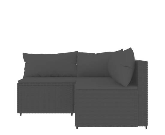 Set mobilier de grădină cu perne, 3 piese, negru, poliratan, 3 image