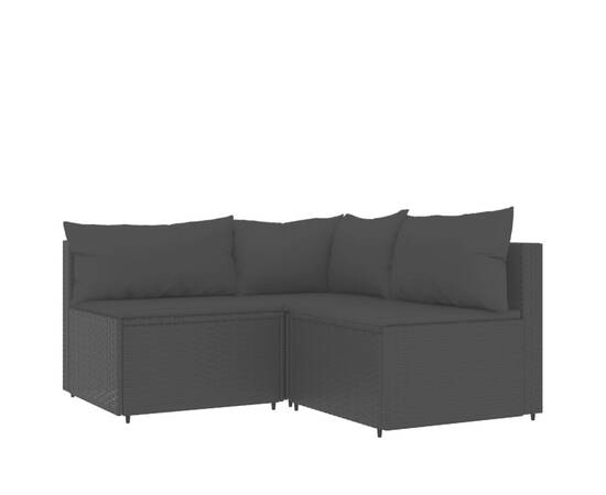 Set mobilier de grădină cu perne, 3 piese, negru, poliratan, 2 image