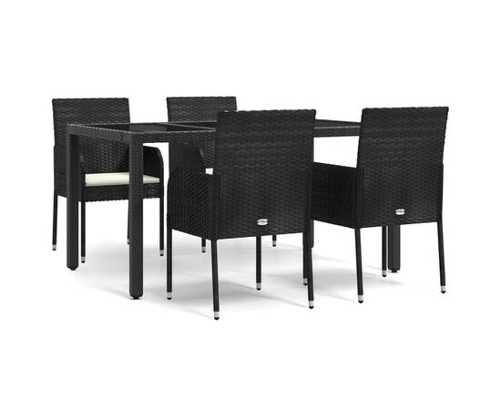 Set mobilier de grădină cu perne, 5 piese, negru, poliratan, 2 image