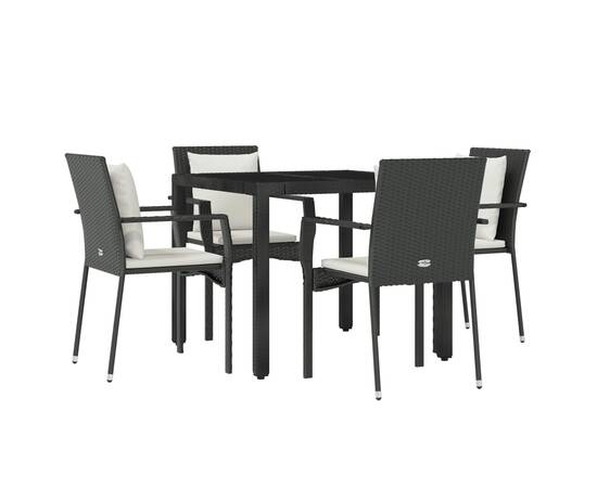 Set mobilier de grădină cu perne, 5 piese, negru, poliratan, 3 image