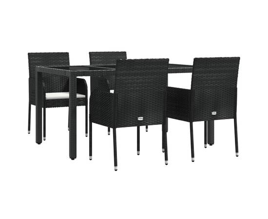 Set mobilier de grădină cu perne, 5 piese, negru, poliratan, 3 image