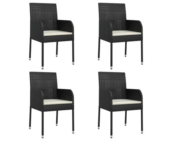 Set mobilier de grădină cu perne, 5 piese, negru, poliratan, 4 image