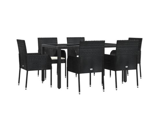 Set mobilier de grădină cu perne, 7 piese, negru, poliratan, 3 image