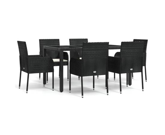 Set mobilier de grădină cu perne, 7 piese, negru, poliratan, 2 image