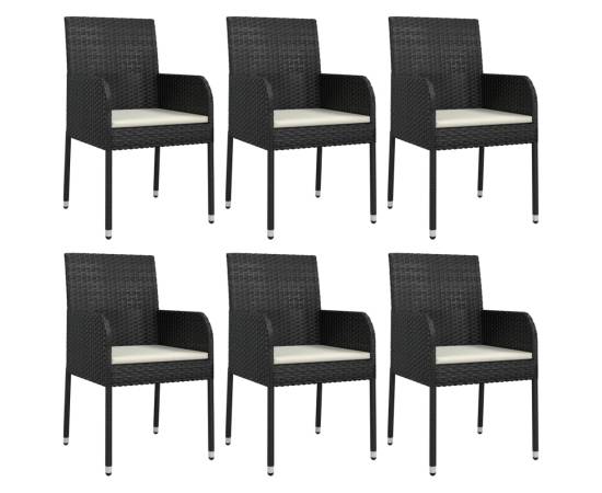 Set mobilier de grădină cu perne, 7 piese, negru, poliratan, 4 image