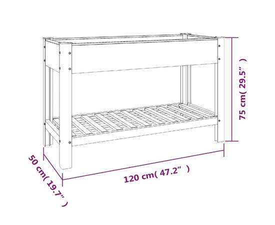Strat înălțat de grădină cu raft, gri, 120x50x75 cm, wpc, 7 image