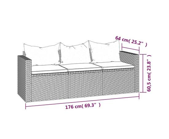 Set mobilier de grădină cu perne, 3 piese, gri, poliratan, 8 image