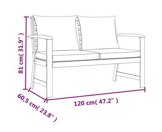 Set mobilier de grădină cu perne, 4 piese, lemn masiv de acacia, 7 image