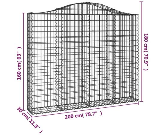 Coșuri gabion arcuite 2 buc, 200x30x160/180 cm, fier galvanizat, 6 image