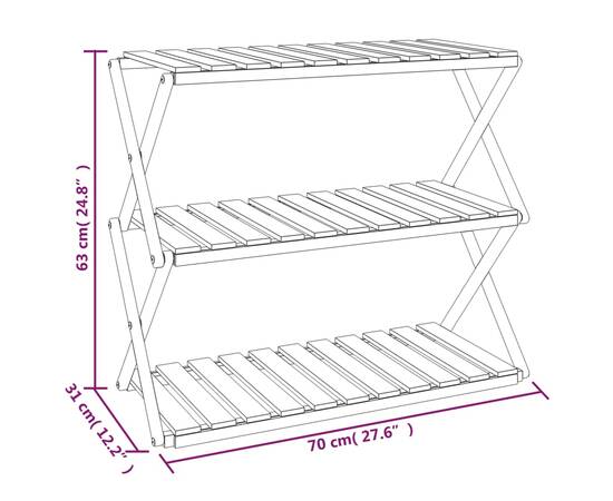 Raft pliabil cu 3 niveluri, maro, 70x31x63 cm lemn masiv acacia, 11 image