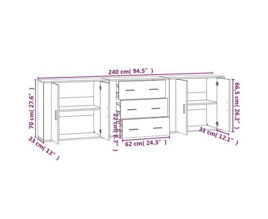 Servante, 3 piese, gri beton, lemn prelucrat, 9 image