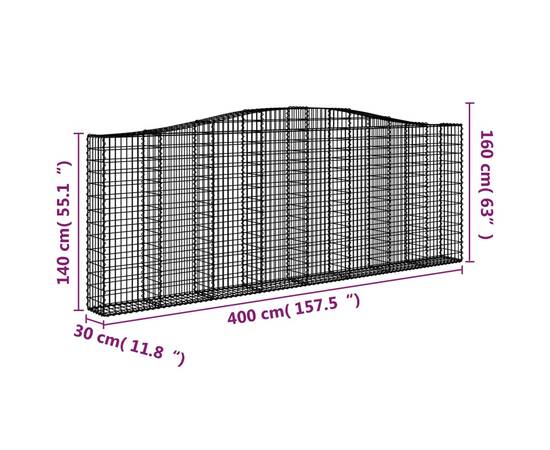 Coșuri gabion arcuite 2 buc, 400x30x140/160 cm, fier galvanizat, 6 image
