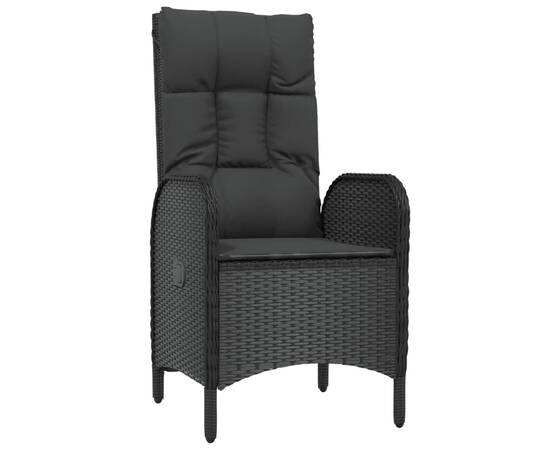 Set mobilier de grădină cu perne, 3 piese, negru, poliratan, 5 image