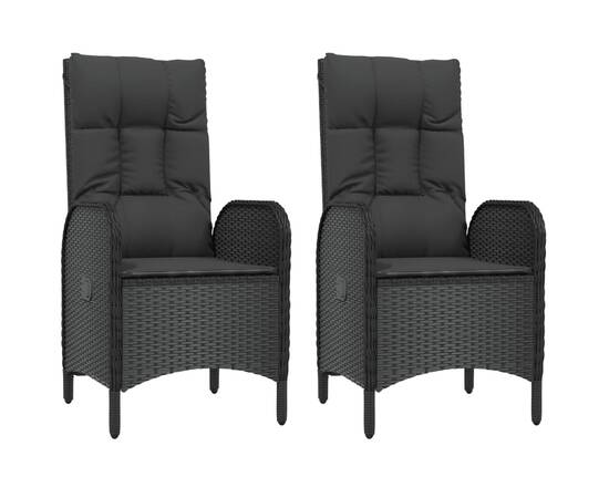 Set mobilier de grădină cu perne, 3 piese, negru, poliratan, 4 image