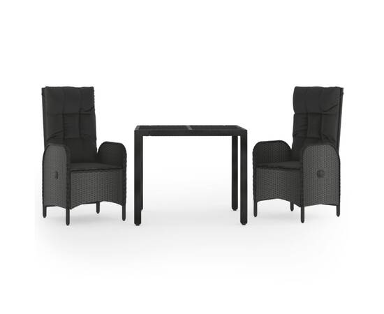 Set mobilier de grădină cu perne, 3 piese, negru, poliratan, 2 image