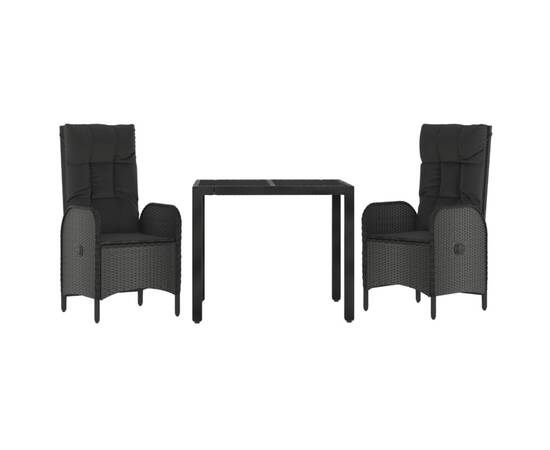 Set mobilier de grădină cu perne, 3 piese, negru, poliratan, 3 image