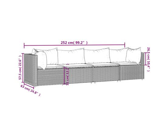 Set mobilier de grădină cu perne, 4 piese, gri, poliratan, 9 image