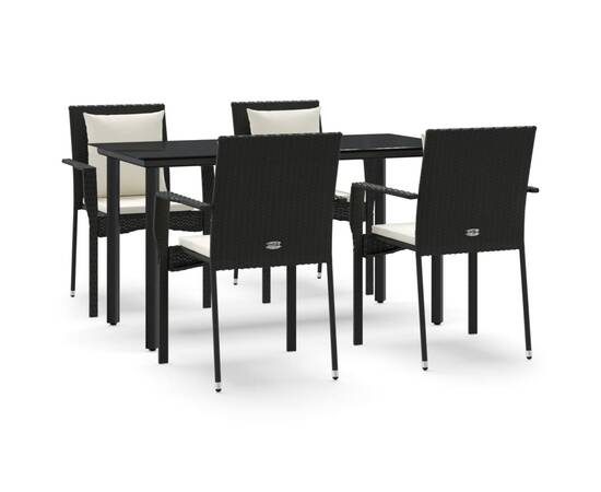 Set mobilier de grădină cu perne, 5 piese, negru, poliratan, 2 image