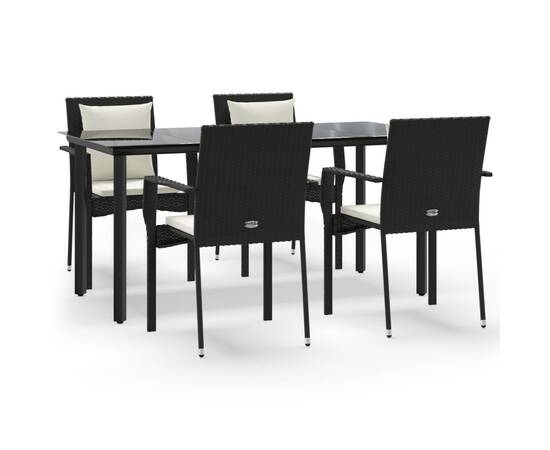 Set mobilier de grădină cu perne, 5 piese, negru, poliratan, 2 image