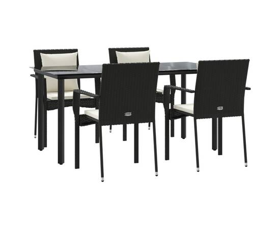 Set mobilier de grădină cu perne, 5 piese, negru, poliratan, 3 image