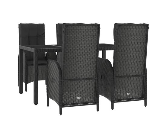 Set mobilier de grădină cu perne, 5 piese, negru, poliratan, 3 image