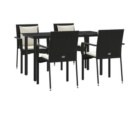 Set mobilier de grădină cu perne, 5 piese, negru, poliratan, 3 image