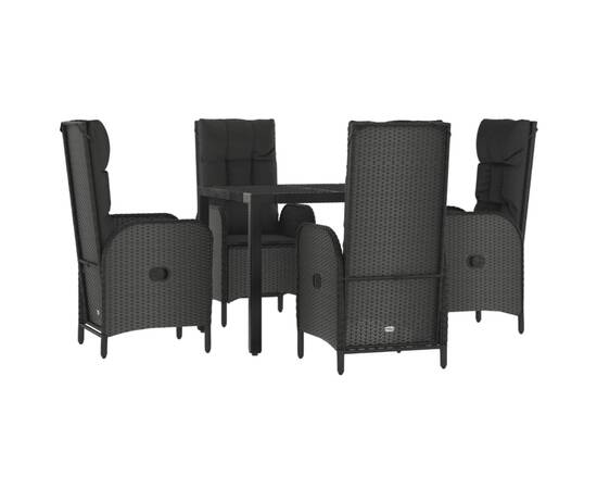 Set mobilier de grădină cu perne, 5 piese, negru, poliratan, 3 image