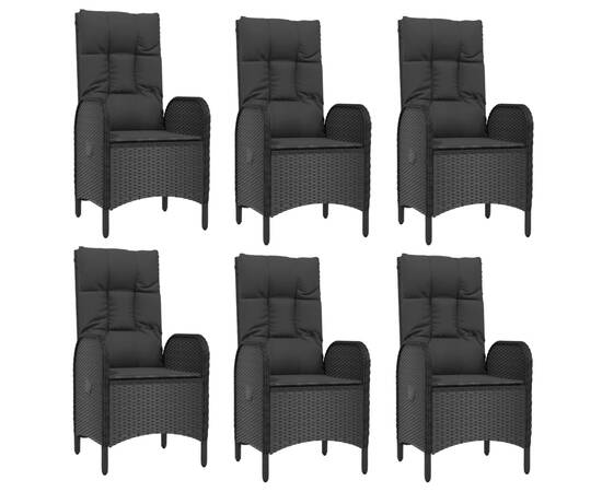 Set mobilier de grădină cu perne, 7 piese, negru/gri, poliratan, 4 image