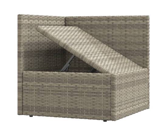 Canapea de colț cu pernă de grădină, gri, poliratan, 7 image