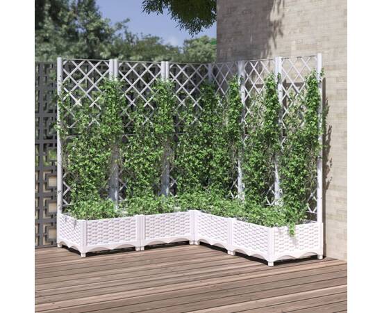 Jardinieră de grădină cu spalier, alb, 120x120x121,5 cm, pp