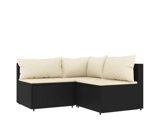 Set mobilier de grădină cu perne, 3 piese, negru, poliratan, 2 image