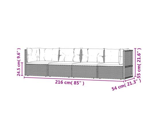 Set mobilier de grădină cu perne, 4 piese, gri, poliratan, 7 image