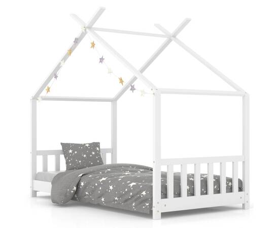 Cadru de pat de copii, alb, 80 x 160 cm, lemn masiv de pin, 2 image