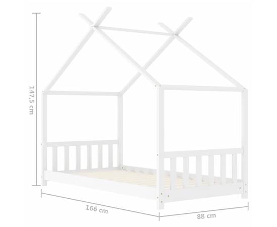 Cadru de pat de copii, alb, 80 x 160 cm, lemn masiv de pin, 9 image