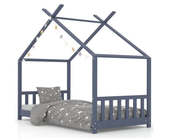 Cadru de pat de copii, gri, 70 x 140 cm, lemn masiv de pin, 2 image