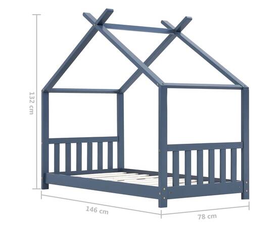 Cadru de pat de copii, gri, 70 x 140 cm, lemn masiv de pin, 9 image