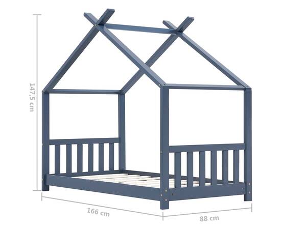 Cadru de pat de copii, gri, 80 x 160 cm, lemn masiv de pin, 9 image