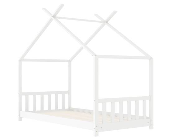 Cadru de pat pentru copii, alb, 70 x 140 cm, lemn masiv de pin, 3 image