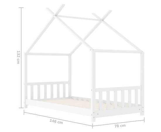Cadru de pat pentru copii, alb, 70 x 140 cm, lemn masiv de pin, 9 image