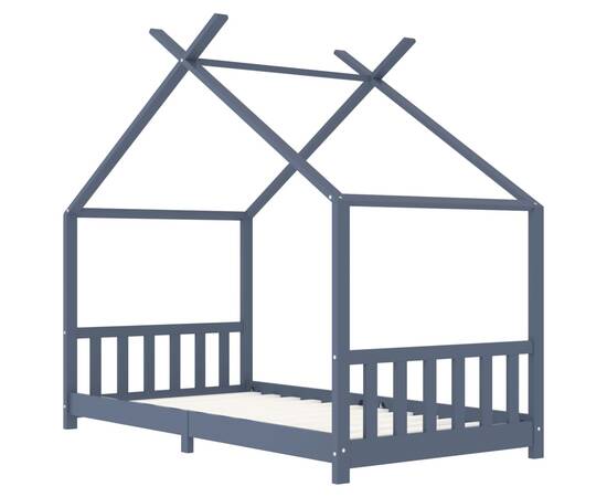 Cadru de pat pentru copii, gri, 90 x 200 cm, lemn masiv de pin, 3 image