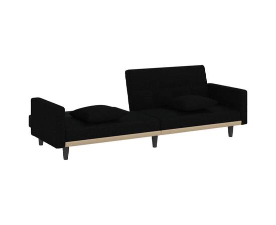 Canapea extensibilă cu perne, negru, material textil, 7 image