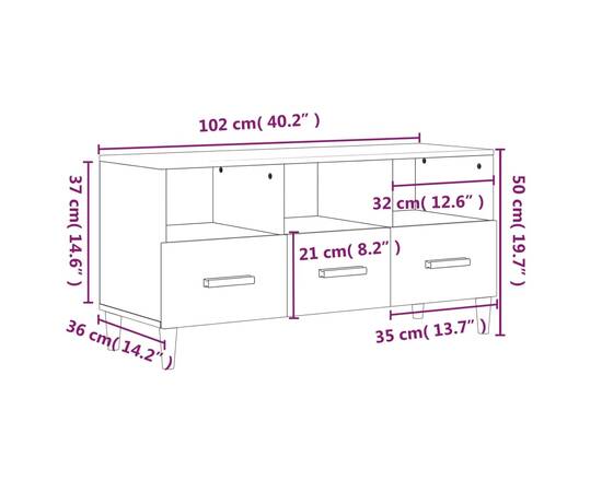 Comodă tv, alb extralucios, 102x36x50 cm, lemn prelucrat, 7 image