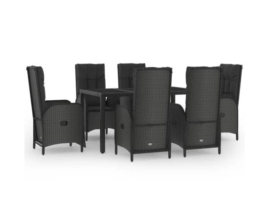 Set mobilier de grădină cu perne, 7 piese, negru, poliratan, 2 image