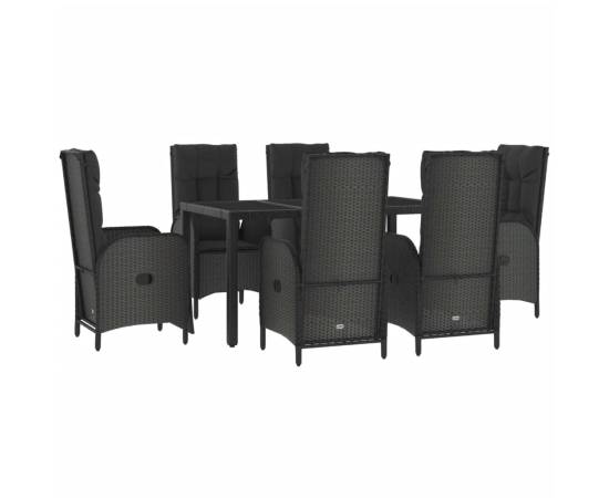 Set mobilier de grădină cu perne, 7 piese, negru, poliratan, 3 image