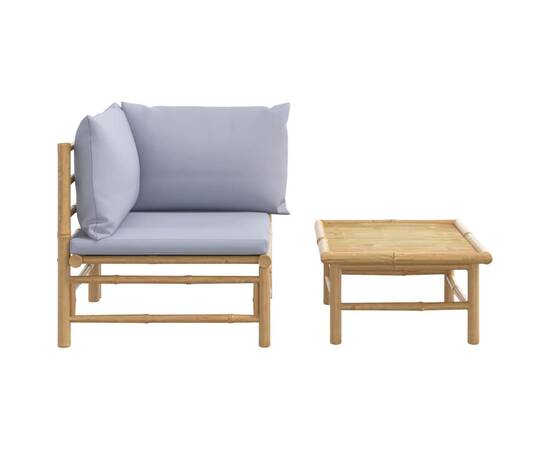 Set mobilier de grădină cu perne gri deschis, 2 piese, bambus, 3 image